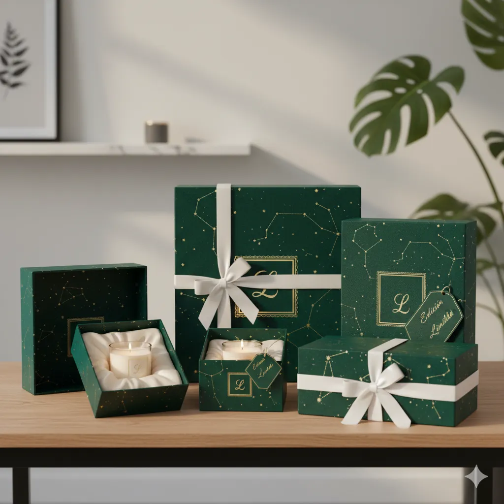 Fotografía de Cajas plegadizas decorativas en color verde con listón blanco hechas por Carnevali.